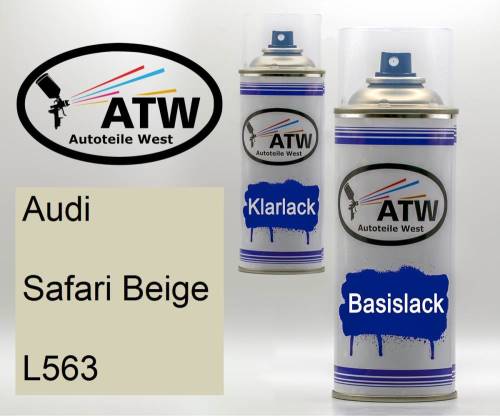 Audi, Safari Beige, L563: 400ml Sprühdose + 400ml Klarlack - Set, von ATW Autoteile West.